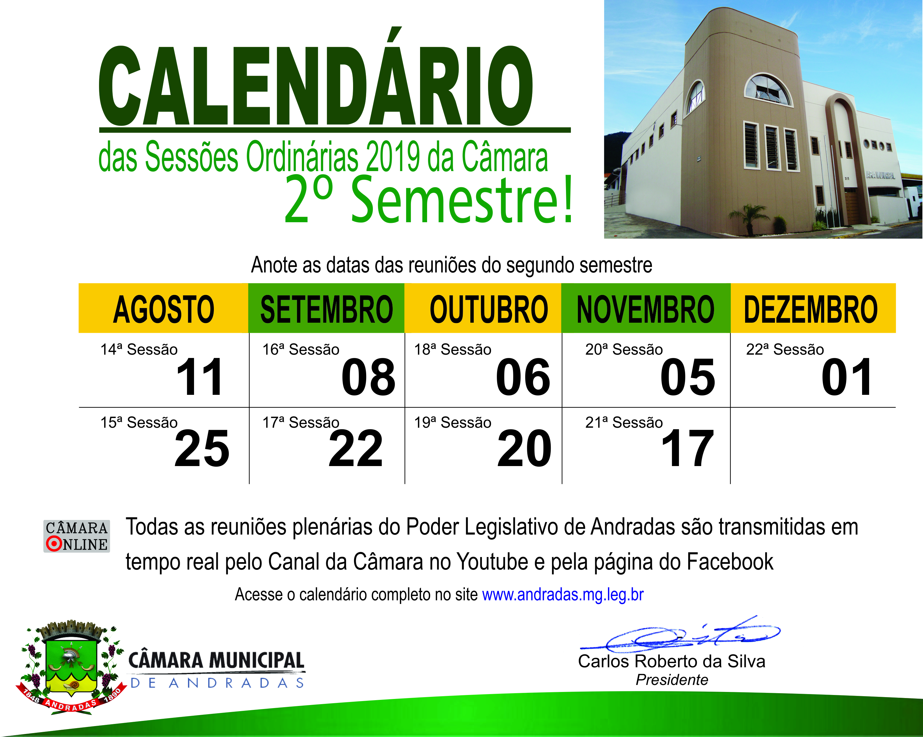 Calendário de reuniões ordinárias de 2020 - Segundo semestre